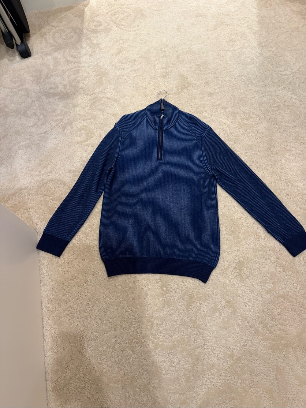 Bugatchi Men's Navy Ribbed Half-Zip Sweater